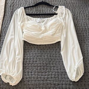 Hello Molly Cropped White Ruched Blouse